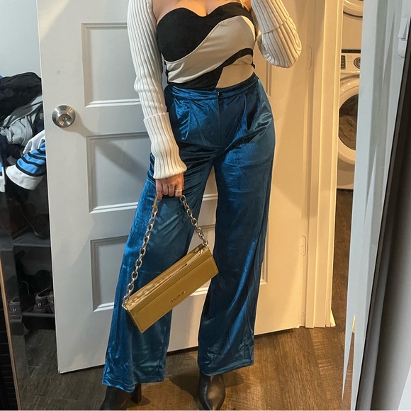 Princess Polly Blue Velvet Pants - Picture 1 of 9